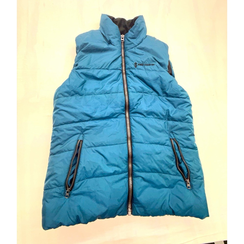 Free Country Women's Blue Puffer Vest Full Zip Zipped Pockets Insulated Lined L